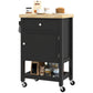 Kitchen Island on Wheels, Rolling Kitchen Cart with Wood Top, Towel Rack, Drawer and Shelf for Dining Area, Black