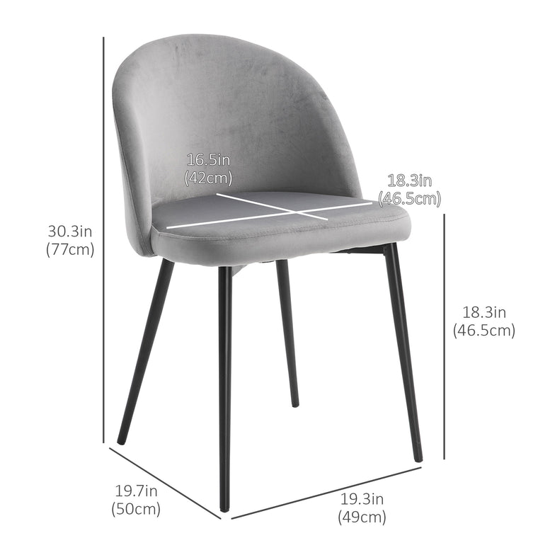 Velvet Mid-Back Dining Chairs Set of 4 - Grey