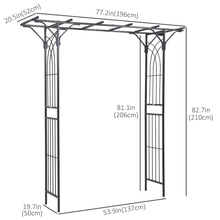 74.75" x 82.75" Dark Grey Metal Garden Arch