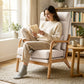 Modern Accent Chair, Linen Armchair with Lumbar Pillow, High Back, Wide Seat, Thick Cushion, Solid Wood Frame, Cream White