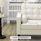 Mid-Century Sofa, Couch with Button-Tufted Back Cushion, Linen Feel Fabric Upholstery, 2 Cylindrical Pillows and Rubber Wood Legs for Living Room, Cream White