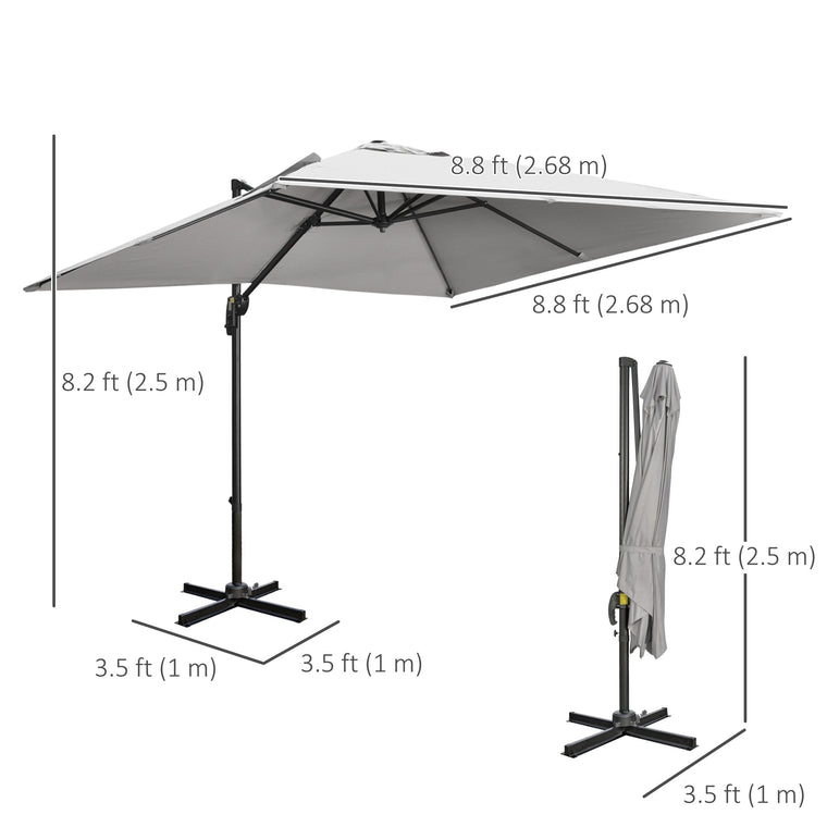 9ft Light Grey Square Cantilever Umbrella with Crank & Tilt