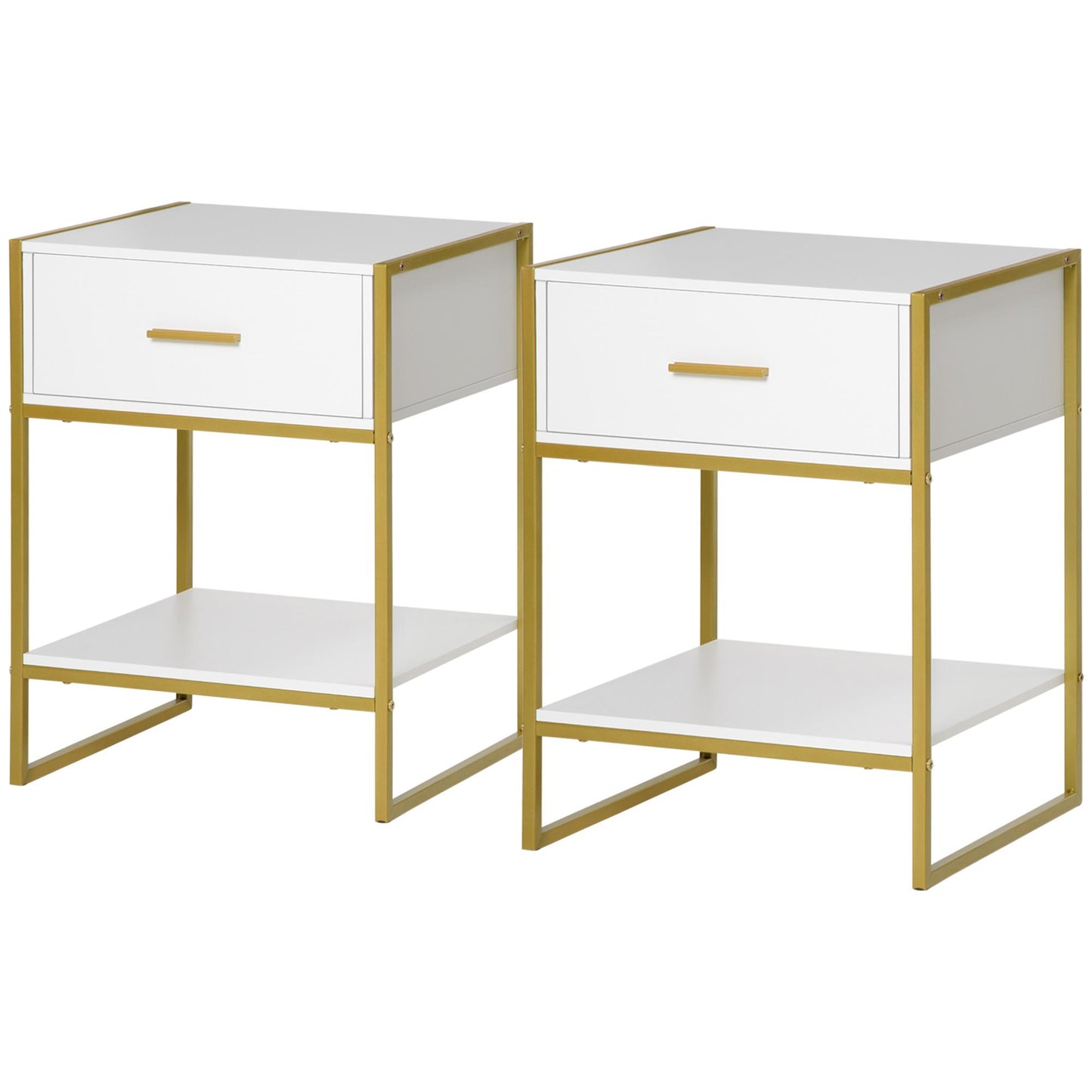 Nightstand Set of 2, Modern Bedside Table with Drawer and Shelf, Bedside Cabinets for Bedroom, White