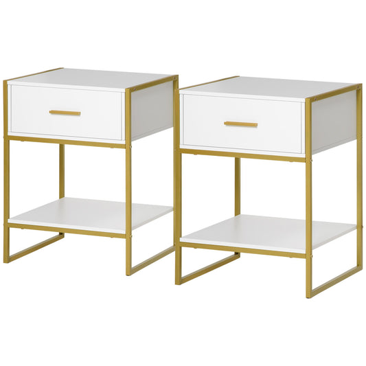 Nightstands Set of 2 with Drawer and Shelf - White