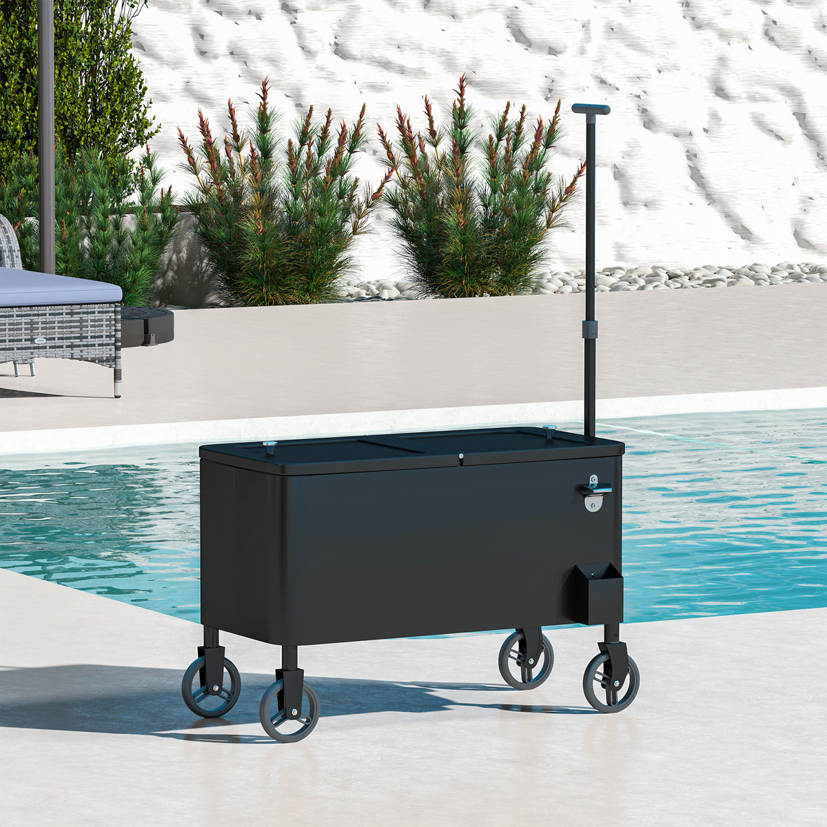 Black 80-Qt Rolling Ice Chest Cooler Cart with Bottle Opener