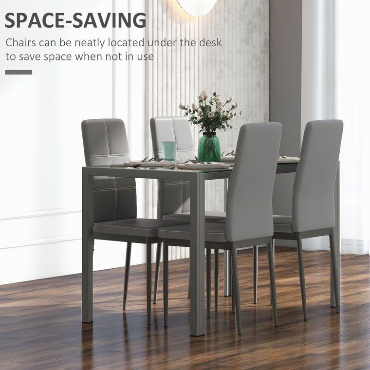 5-Piece Rectangular Glass Dining Set - Grey