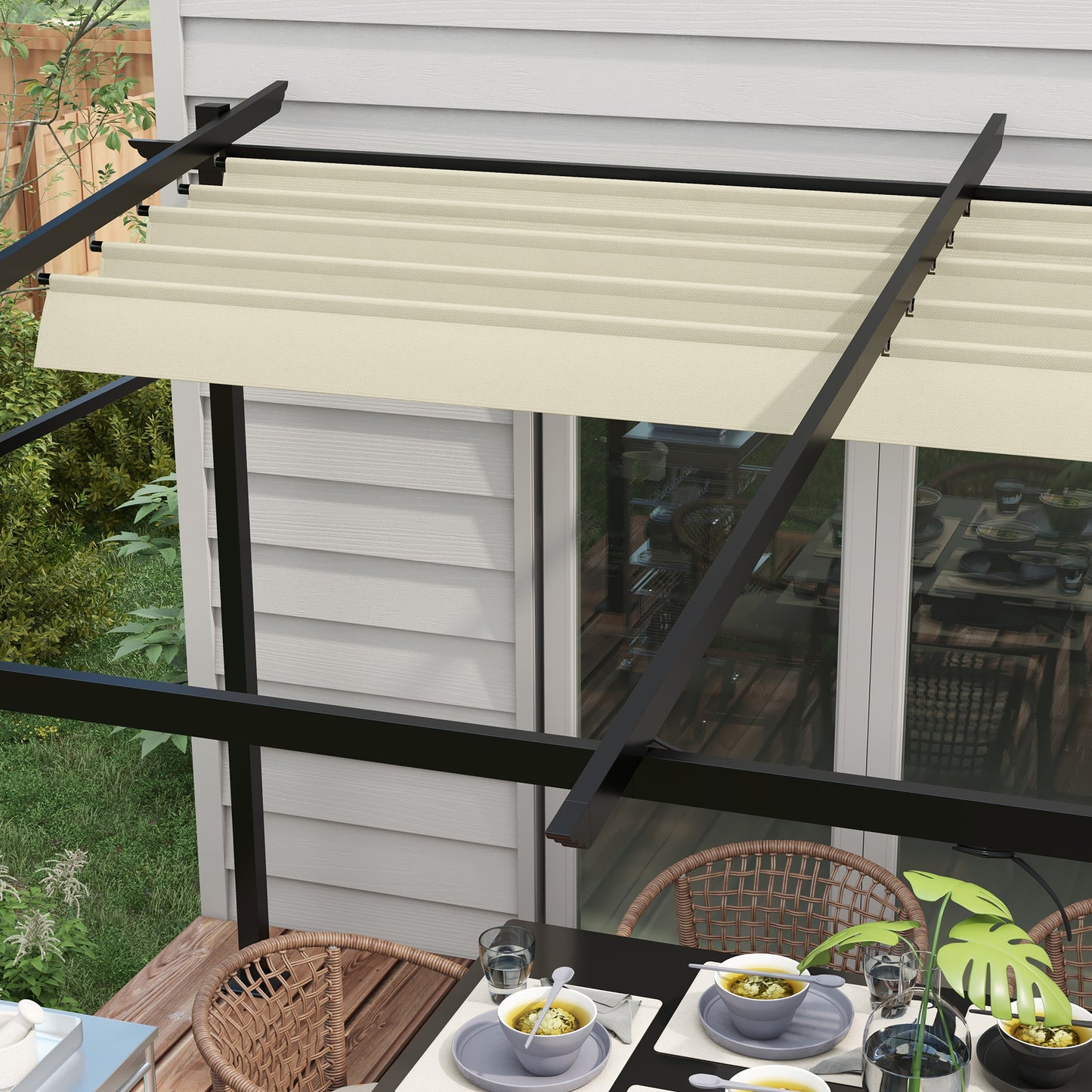 Metal Pergola with Sliding Roof Canopy, Retractable Pergola Canopy