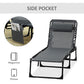 Outdoor Folding Chaise Lounge, Reclining Lounge Chair with Adjustable Backrest and Removable Pillow, Grey