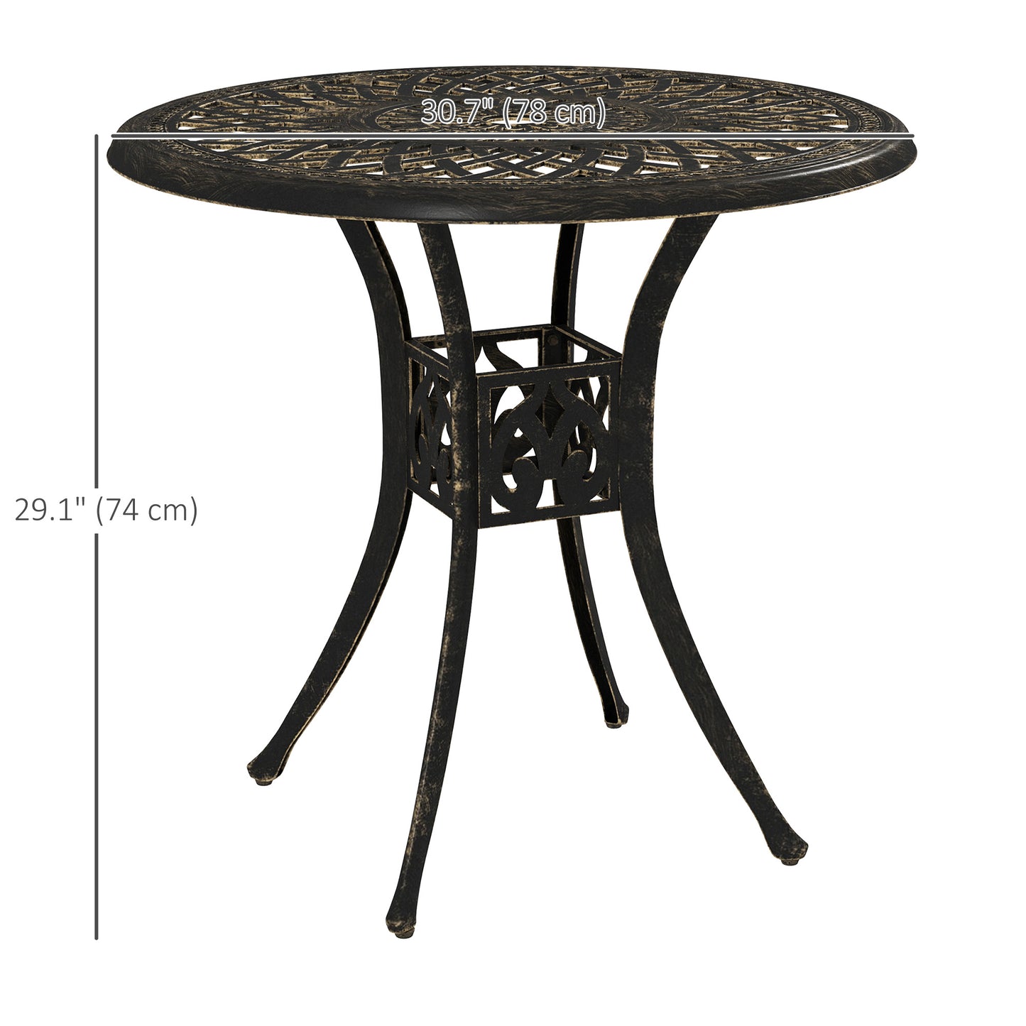 30-inch Round Patio Dining Table with Umbrella Hole Cast Aluminium Outdoor Bistro Table, Brown