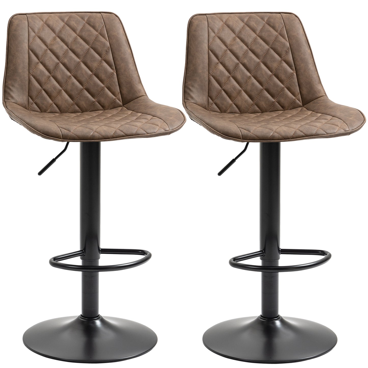 Bar Stools Set of 2, Swivel Counter Height Barstools with Back, Footrest, Adjustable Height, Dark Brown