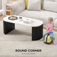 Coffee Table, Modern Marble-Effect Living Room Table with Round Corners and Thicken Legs, Black