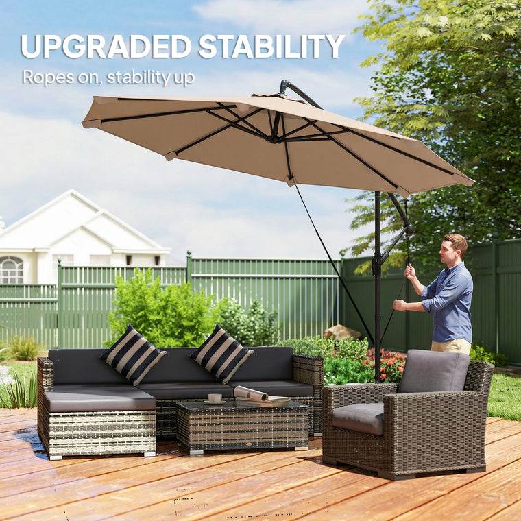 10' Khaki Cantilever Patio Umbrella with 8 Ribs & Cover