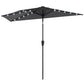 105.1" x 53.5" Black Half Patio Umbrella with Solar LED Lights