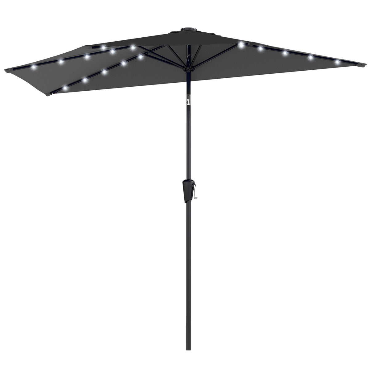 105.1" x 53.5" Black Half Patio Umbrella with Solar LED Lights