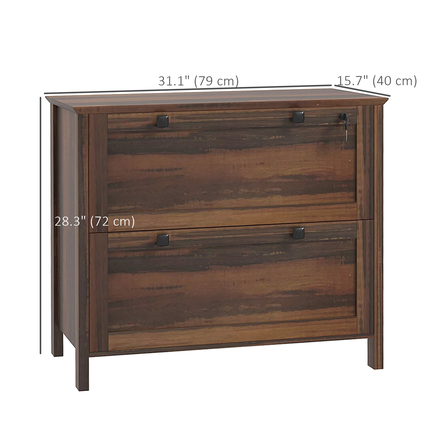 2 Drawer File Cabinet, Lockable Filing Cabinet with Adjustable Hanging Bar for Letter, A4 and Legal Size, Brown