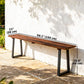 Wood Outdoor Bench for 2 People, 59" Backless Patio Garden Bench with Trapezoidal Steel Legs