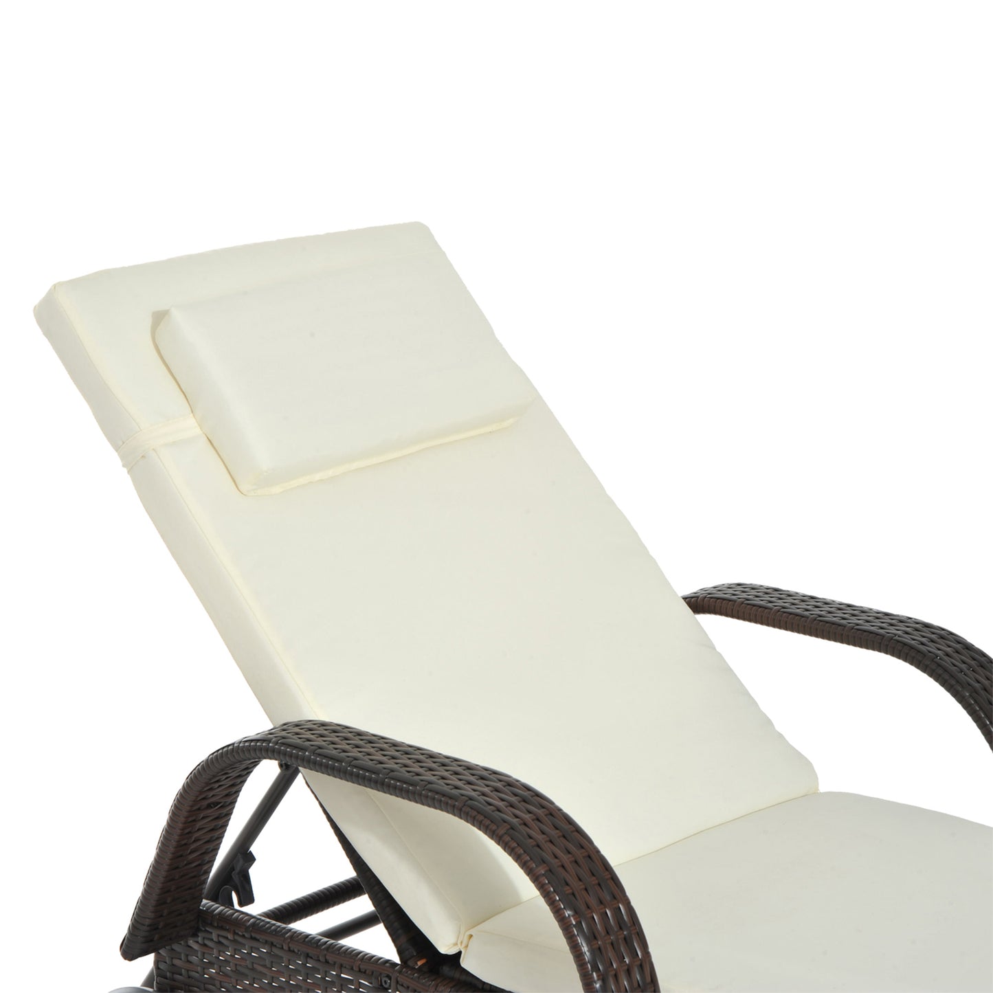 Wicker Chaise Lounge, Outdoor Lounge Chair, PE Rattan Patio Sun lounger with Head-rest, 5-Level Height Adjust Backrest, Cushion, & Wheels, Mixed Grey and Grey
