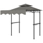 8' x 7.6' Grill Gazebo, Double Tiered Barbecue Grill Gazebo Shelter w/ Side Awning, 2 Side Shelves, 6 Hooks, Light Grey