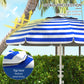 5.7' Beach Umbrella for Travel with Tilt, Adjustable Height, 2 Cup Holders, Hook, Vent, Ruffles, Blue and White