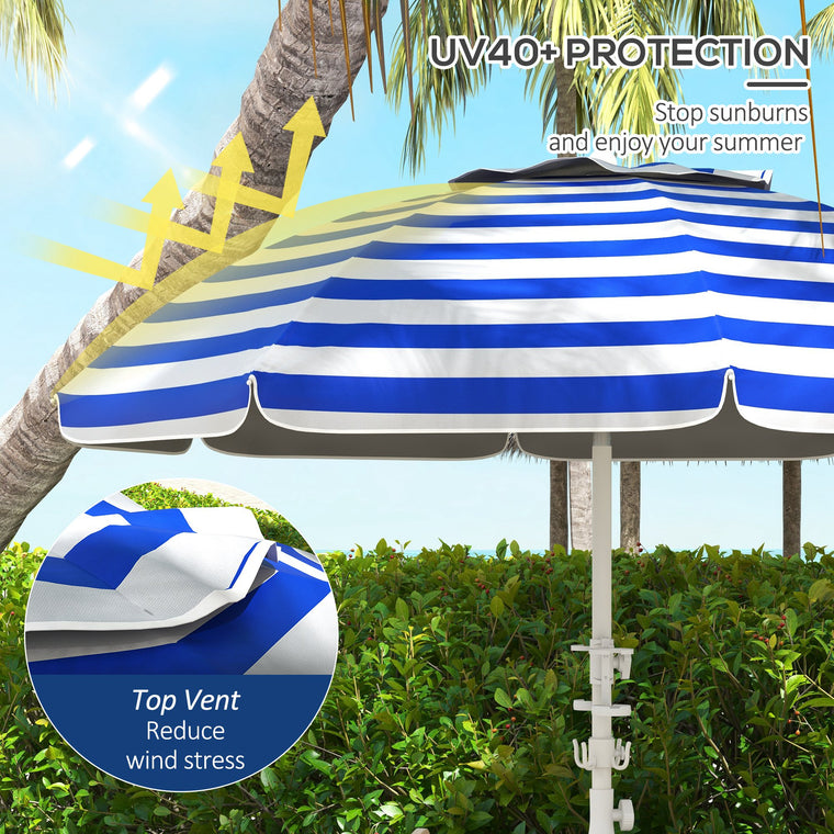 5.7' Portable Beach Umbrella with Tilt & Cup Holders