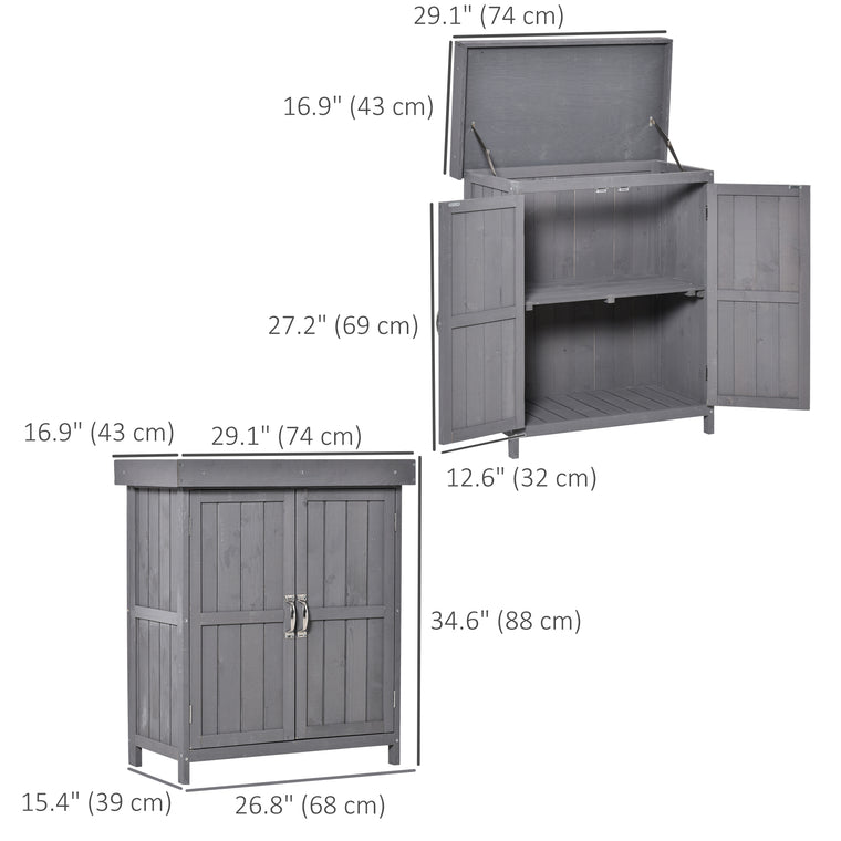 Wood Storage Shed with Double Doors and Tiered Shelves
