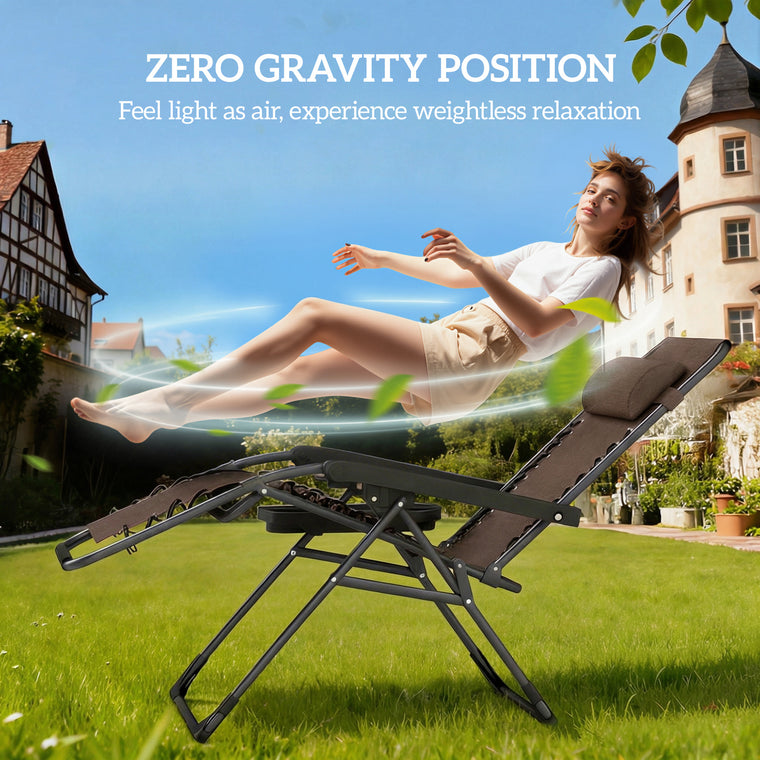 2-Piece Zero Gravity Chair Set with Cup Holder & Headrest