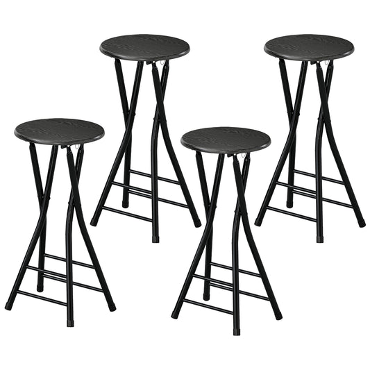 Foldable Bar Stools Set of 4 with Footrest - Black