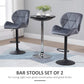 Bar Stool Set of 2 Fabric Adjustable Height Armless Upholstered Counter Chairs with Swivel Seat, Grey