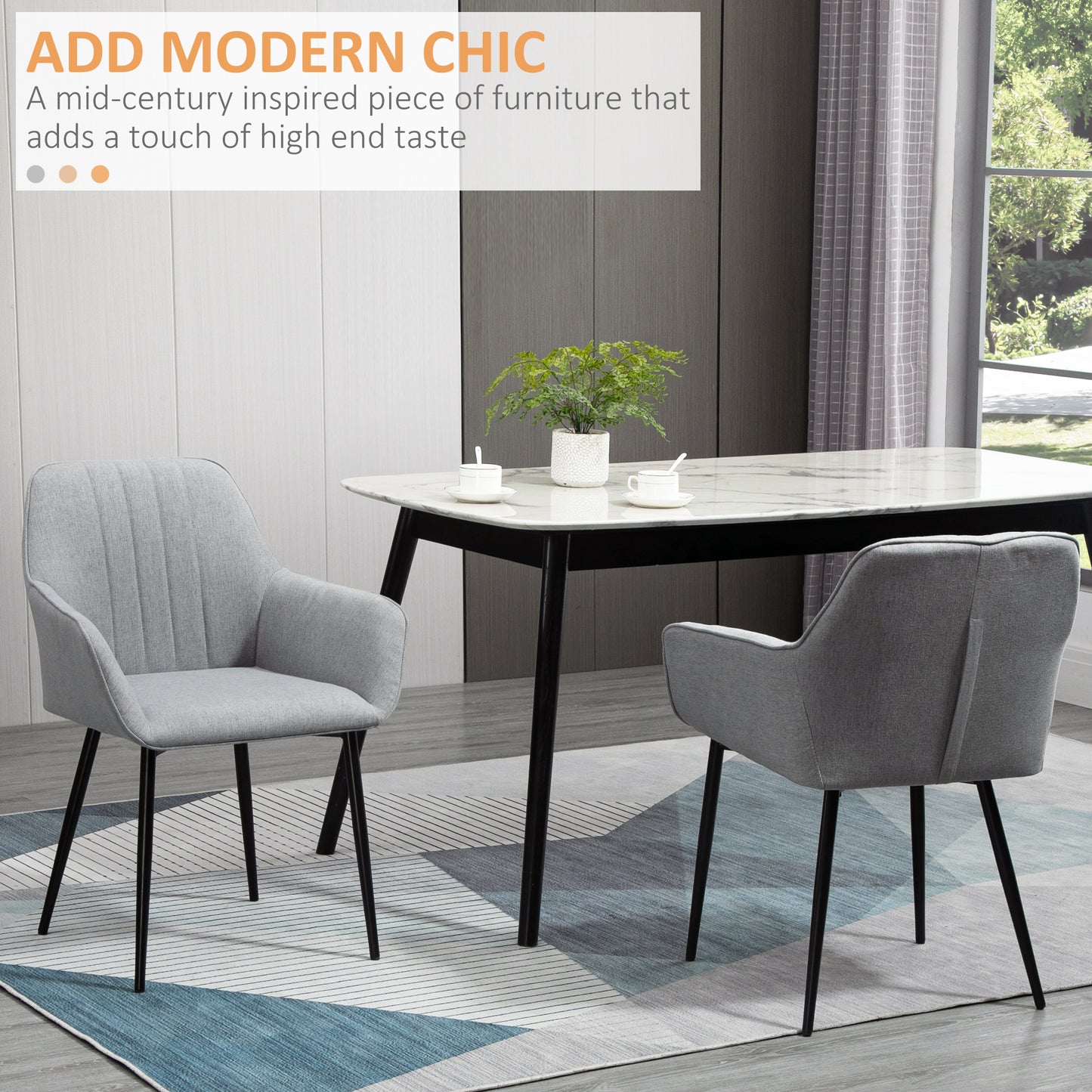 Dining Chairs Set of 2, Upholstered Linen Fabric Accent Chairs with Metal Legs, Light Grey
