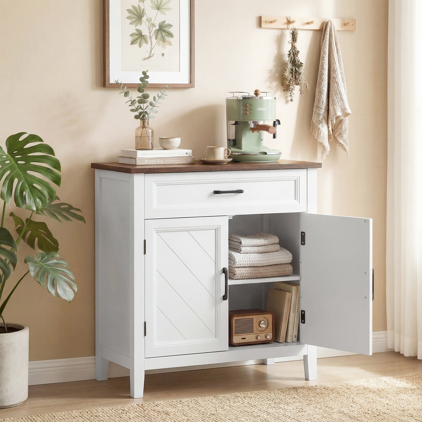 Modern Farmhouse Sideboard Buffet Cabinet with Adjustable Shelf, Storage & 2 Doors