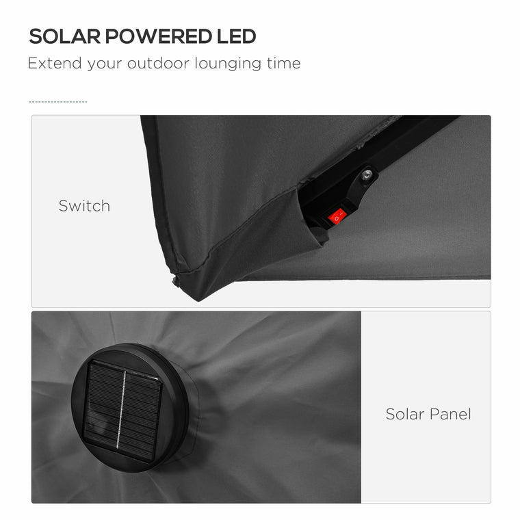 6' x 10' Dark Grey Rectangular Umbrella with 22 LEDs & Tilt