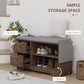 Upholstered Shoe Storage Bench w/ Seat, Entrance Bench w/ Drawer Open Shelves and Pocket for Hallway, Rustic Brown