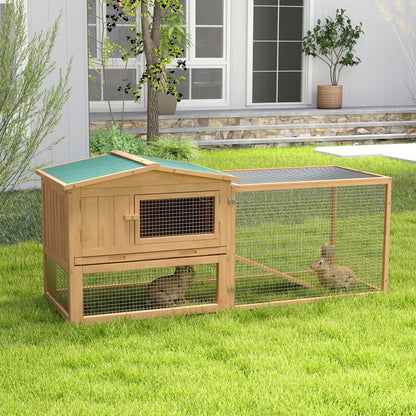 62"L 2-Story Natural Rabbit Hutch with Detachable Run