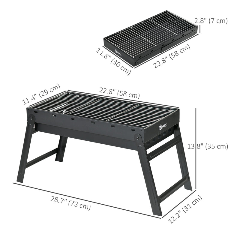 Black Portable Charcoal Grill with Pull-Out Basin