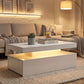 LED Coffee Table with Storage, 2-Tier Modern Center Table with 2 Drawers for Living Room, High Gloss White