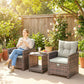 5 Piece Patio Furniture Set, Wicker Patio Chairs with Ottomans, 2-Tier Glass Coffee Table and Cushions, Brown/Cream