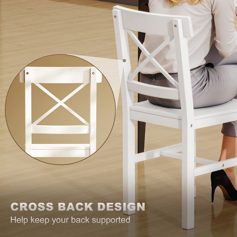 Set of 2 Cross-Back Wooden Dining Chairs - White