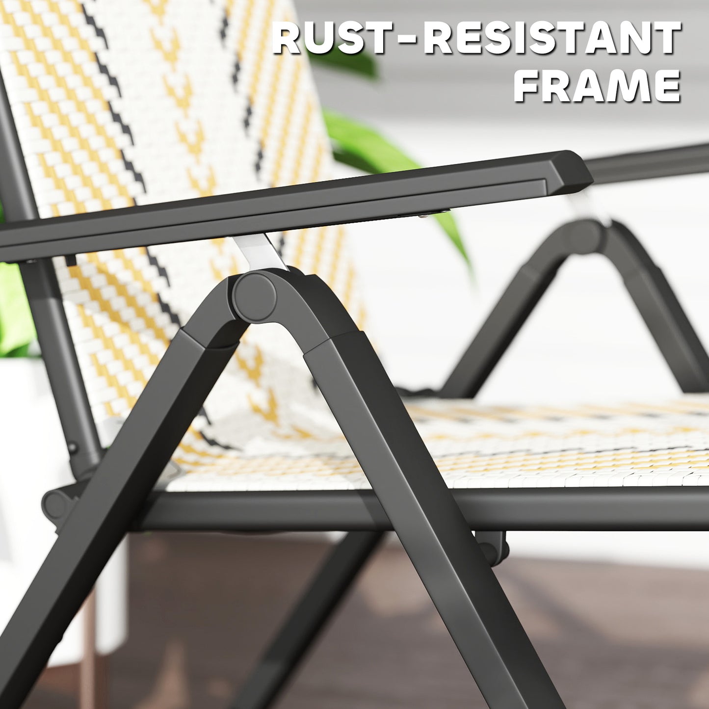 Outdoor Wicker Chairs Set of 2 with 5-Position Adjustable Backrest, Armrest, Steel Frame, Orange