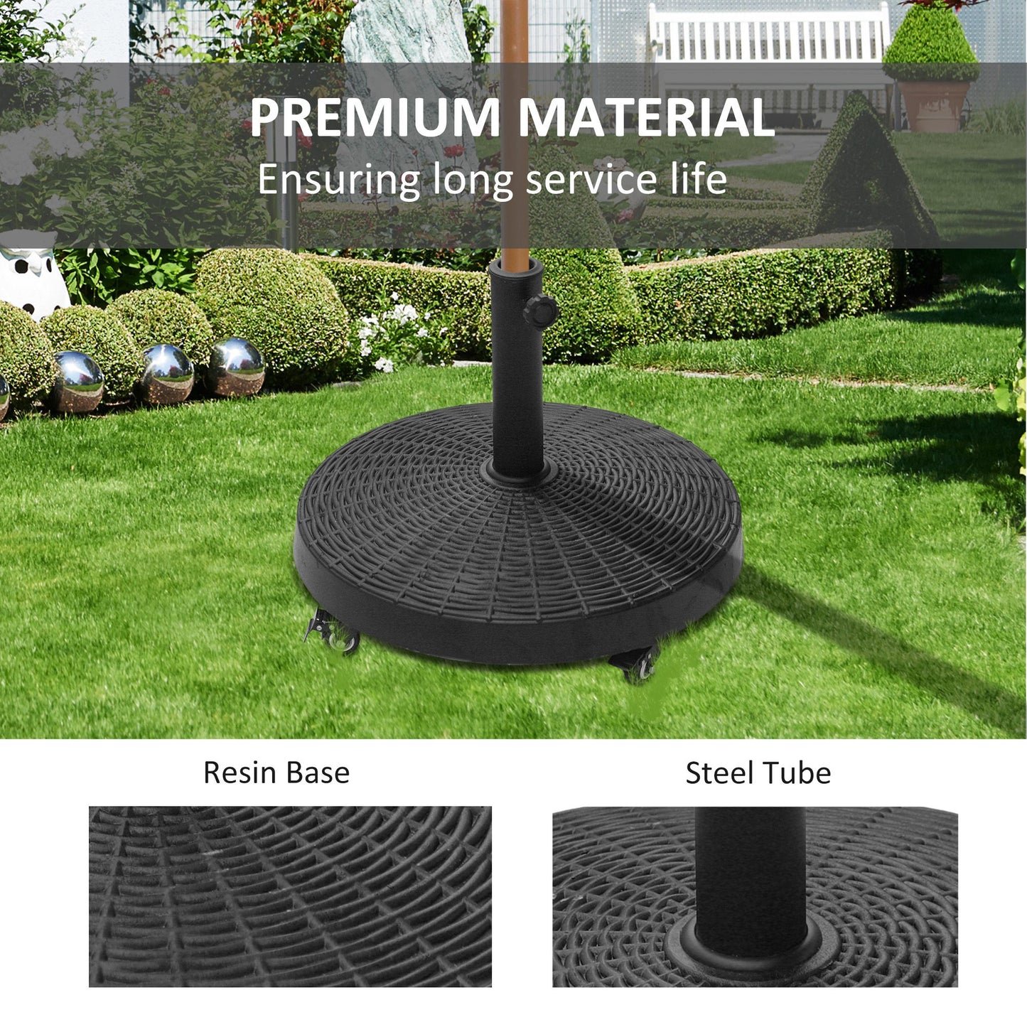 20.5" Round Parasol Base Resin Patio Umbrella Base Garden Parasol Holder Outdoor Offset Weight Stand with Wheels Black