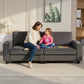Three Seater Sofa, Fabric 3 Seater Couch with Spring Cushion and Cup Holders for Living Room, Bedroom, Dark Grey