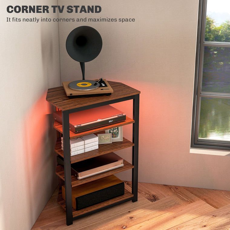 29" TV Stand with 4-Tier Shelves and LED Lights