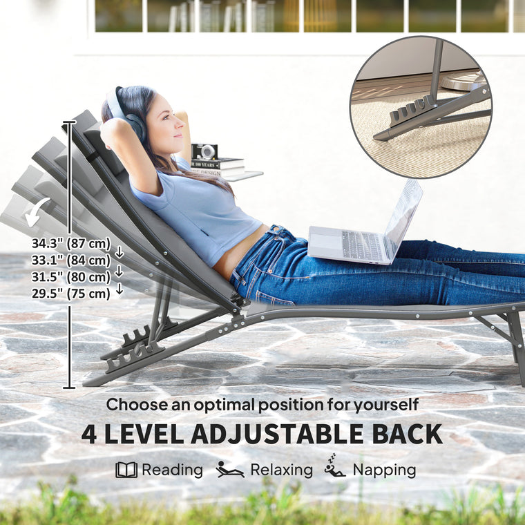 Folding Chaise Lounge with Mesh Seat, Set of 2
