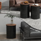 Round Side Table Set of 2, Nesting Coffee Tables w/ Wooden Lid, Metal Frame and Hidden Storage Space for Bedroom, Black