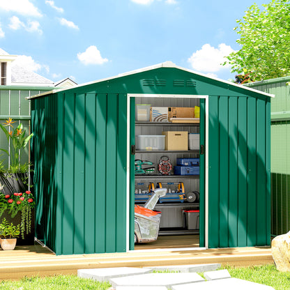 8' x 6' Metal Garden Shed with Lockable Sliding Doors and Vents