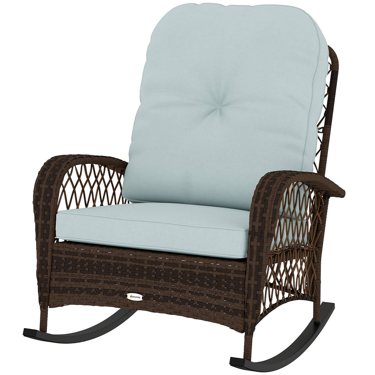 Wicker Rattan Rocking Chair with Thick Cushions