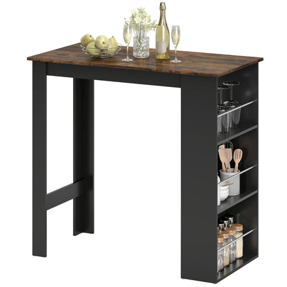 Counter Height Bar Table with 3 Storage Shelves - Rustic Brown