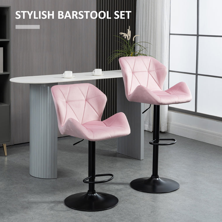 Velvet Adjustable Swivel Bar Stools Set of 2 - Pink