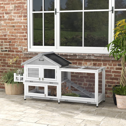 65" Grey Wooden Rabbit Hutch with Openable Roof & Storage Box