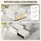 Convertible Chair Bed, Pull Out Sleeper Chair with USB, Adjustable Backrest, Small Velvet Futon Sofa Bed, Cream White
