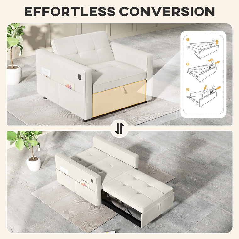 Convertible Pull-Out Sleeper Chair Bed with USB